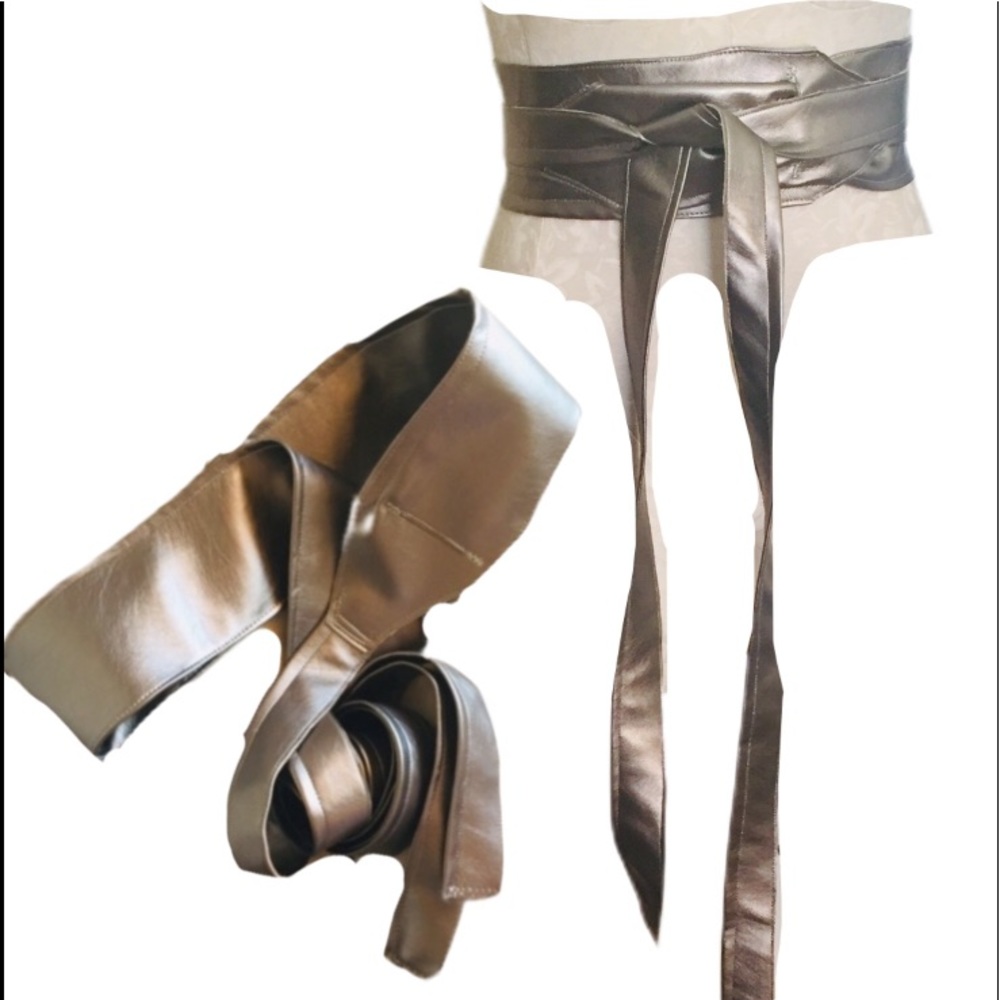Vegan Wrap around metallic obi belt one size